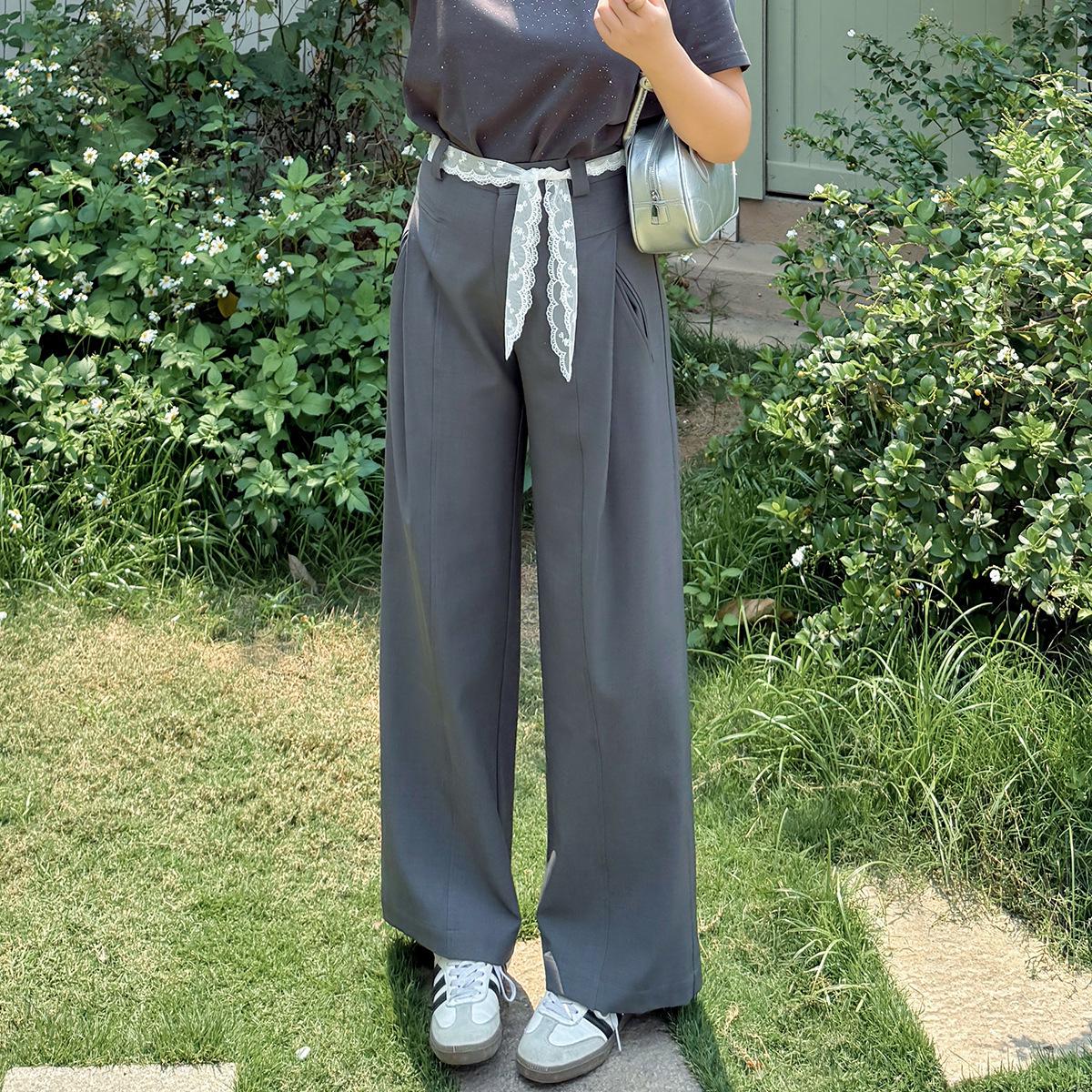 

K3011 Grey Plus Size High-End Wide-Leg Suit Pants - Women s 2026 New Drapey Casual Floor-Length Straight-Leg Pants 2XL сірий