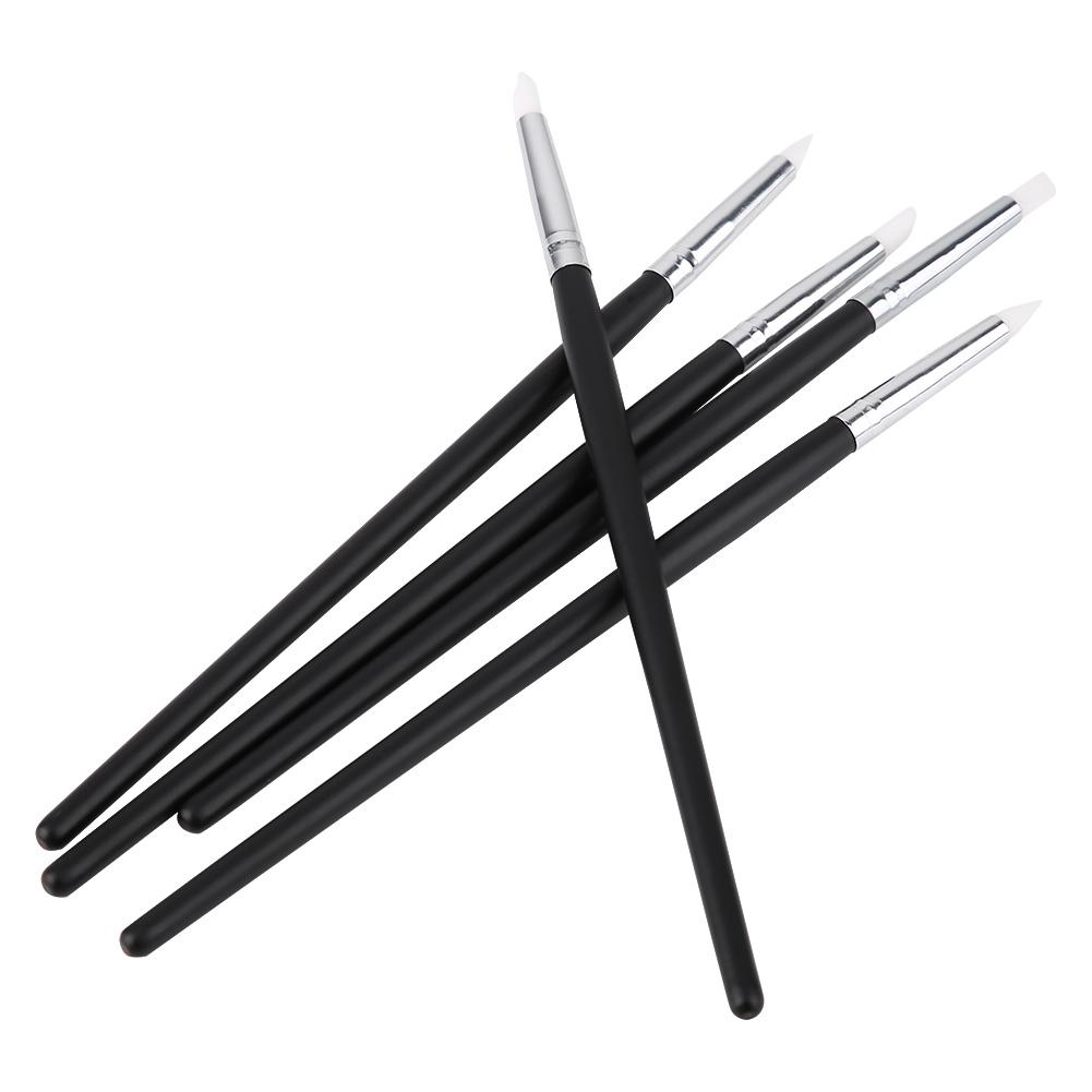 5 PCS Nail Art Sculpture Silicone Pen Kit, Wooden Painting 3D Effect Sculpture Cleaning Brush