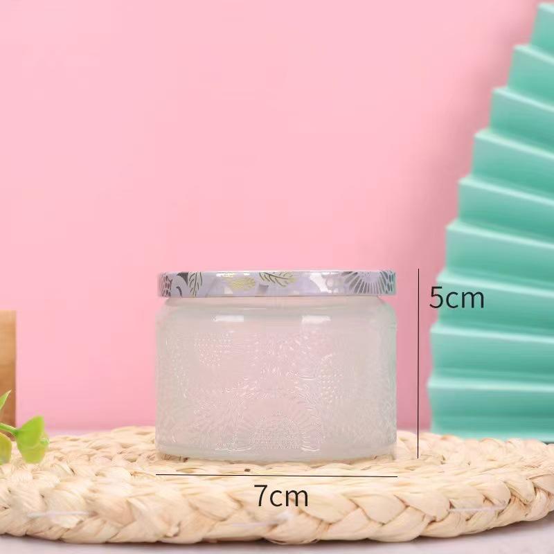 Embossed Glass Jar: DIY Flameless Scented Candle Cup with Colored Pattern