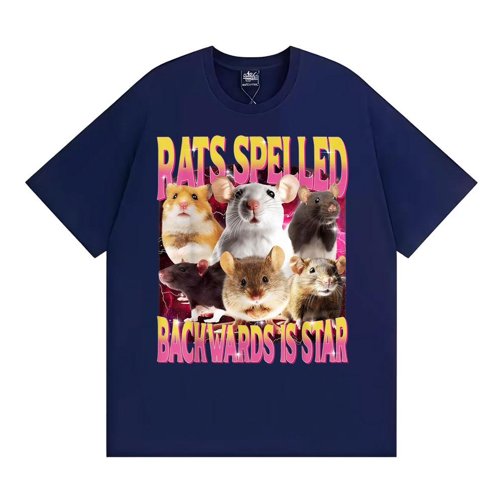Rats Spelled Backwards Is Star Funny Rat Meme T Shirts Unisex Women Retro Humor Short Sleeve Tshirts Oversized Cotton Tshirt