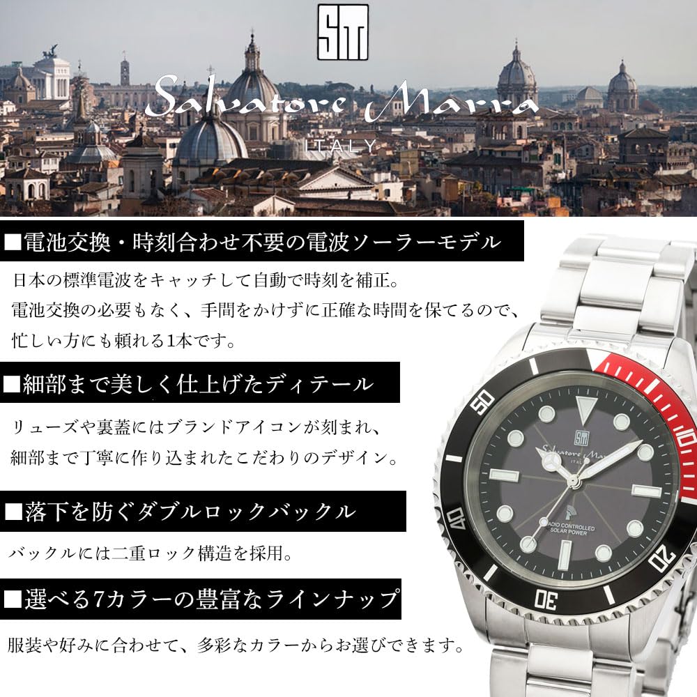 Salvatore Marra 10 ATM Water Stainless Steel Metal Japanese Salvatore Marra Popular Brand SM22110 Includes Watch Cloth Men's Solar-Powered