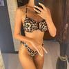 Leopard w kształcie litery V Halter wzburzyć bikini z falbankami damski strój kąpielowy kobiety stroje kąpielowe dwuczęściowy zestaw Bikini kąpiel strój kąpielowy pływać