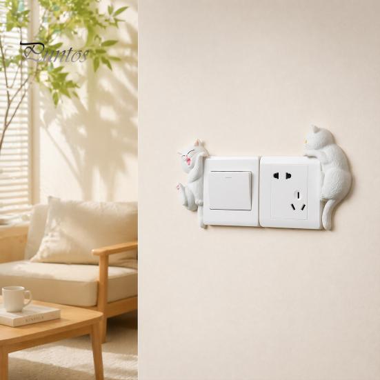 Cat Light Switch Cover 3D Sticker, Decorative Resin Wall Plate Cover, Cute Animal Relief Ornament Stickers, Peel And Stick decorations for Home