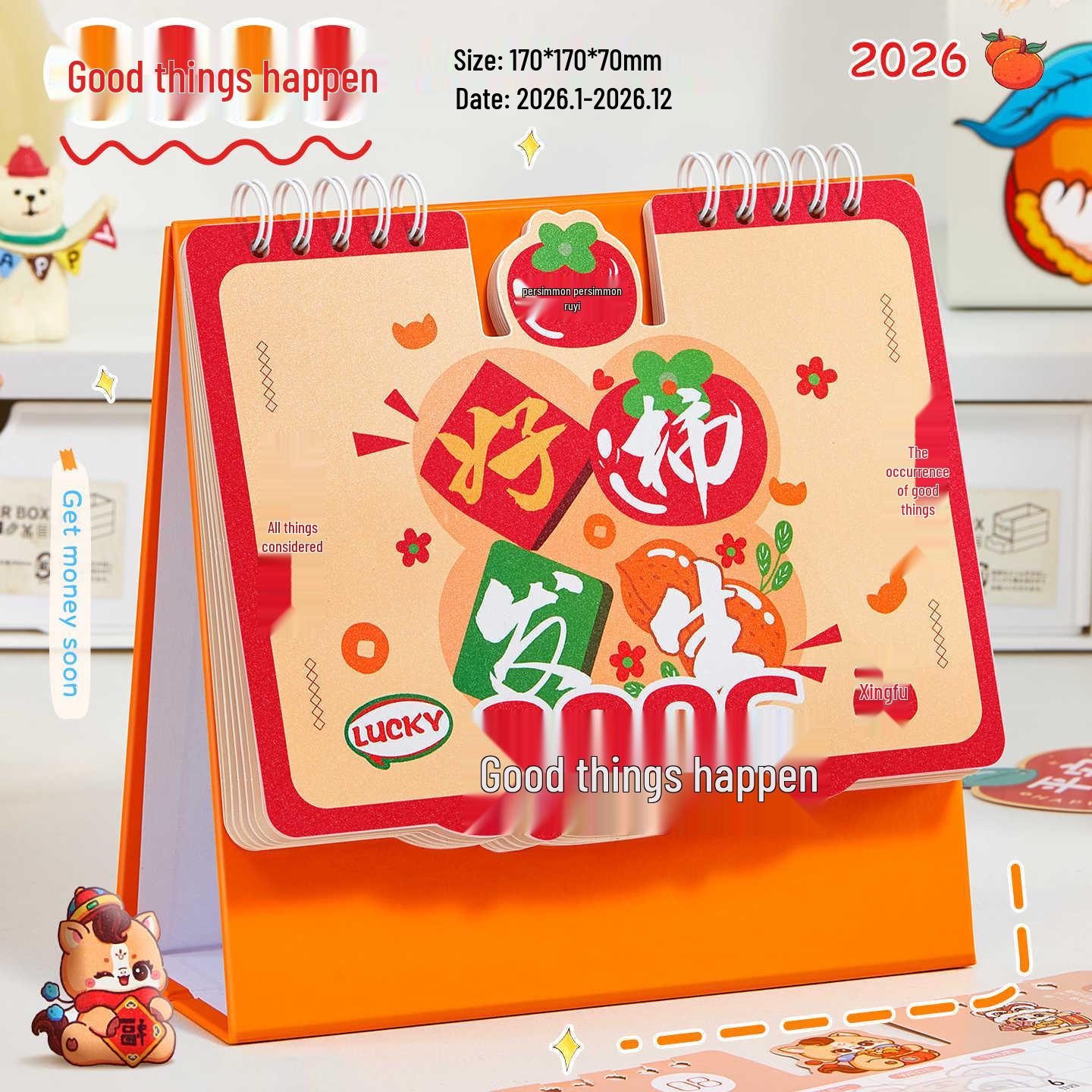 

2026 Cartoon Horse Year Desktop Calendar Ornament with Logo and Office Schedule Memo No Specifications