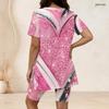 Women Plus Size 2 Piece Set Crew Neck Short Sleeve Side Slit Top Biker Shorts Neon Graffiti Heart Star Print Outfit