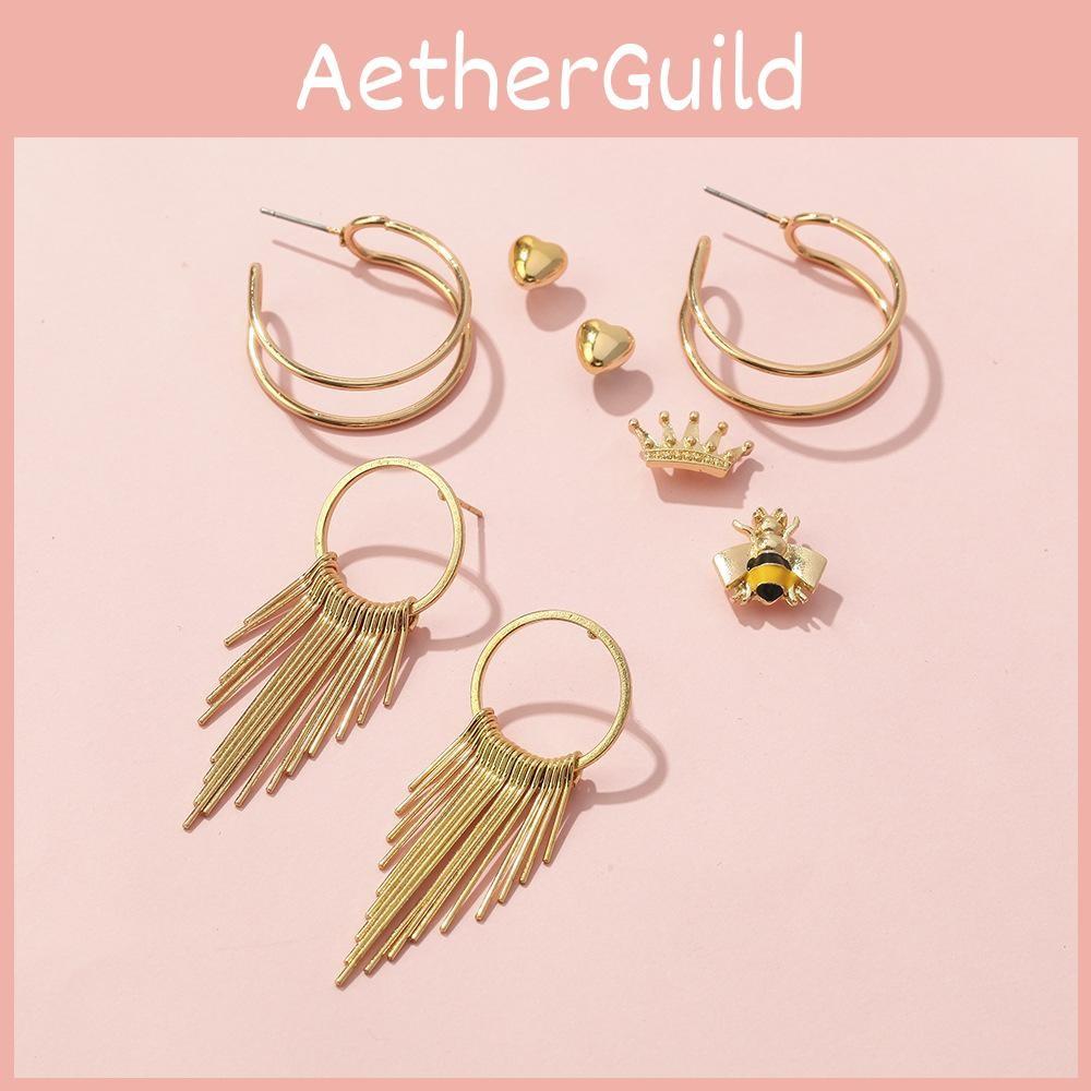 Alloy Half Chic Circle Crown Bee Heart Stud Earrings Ideal For Birthdays More And