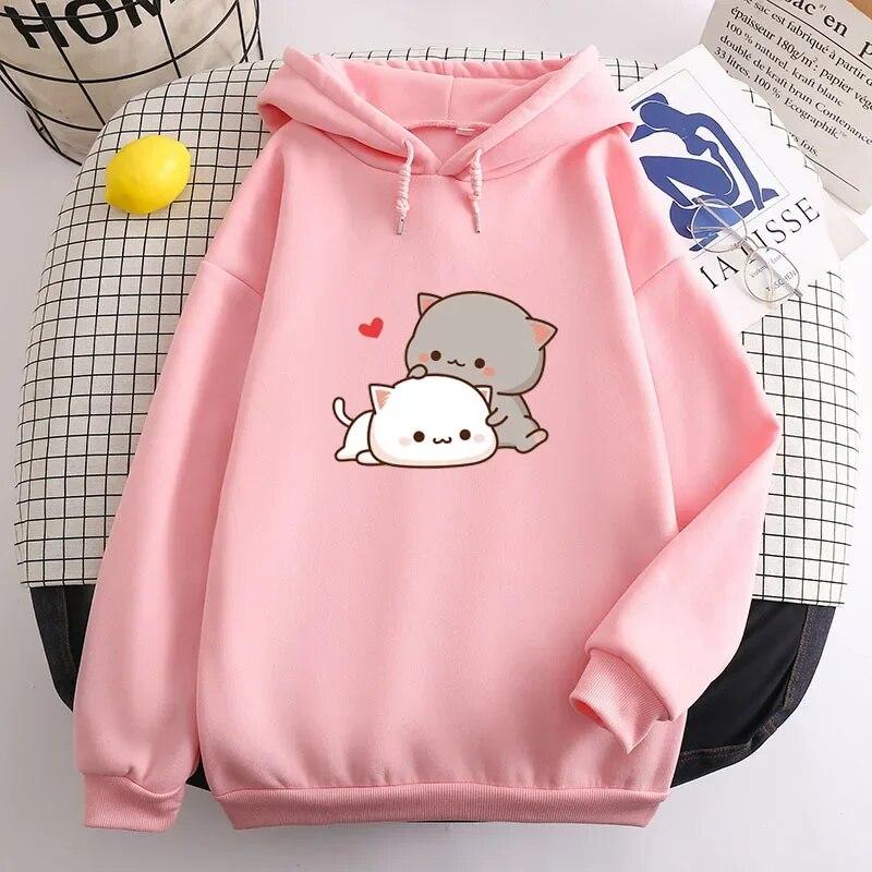 Kawaii Girl Anime Women Long Sleeves Sweatshirt Fleece Harajuku Oversized Casual Pullover Cute  Valentine's Day Gift