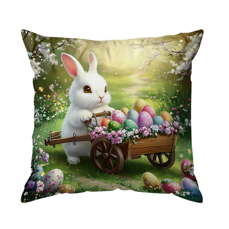1Pc Easter Day Pillow Cover Spring Flowers Rabbit Pattern Printing Home Room Decoration Sofa Chair Cushion Cover