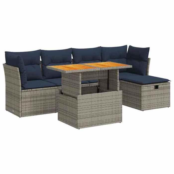 VidaXL Salon de jardin avec coussins 6 pcs gris résine tressée acacia 3327971