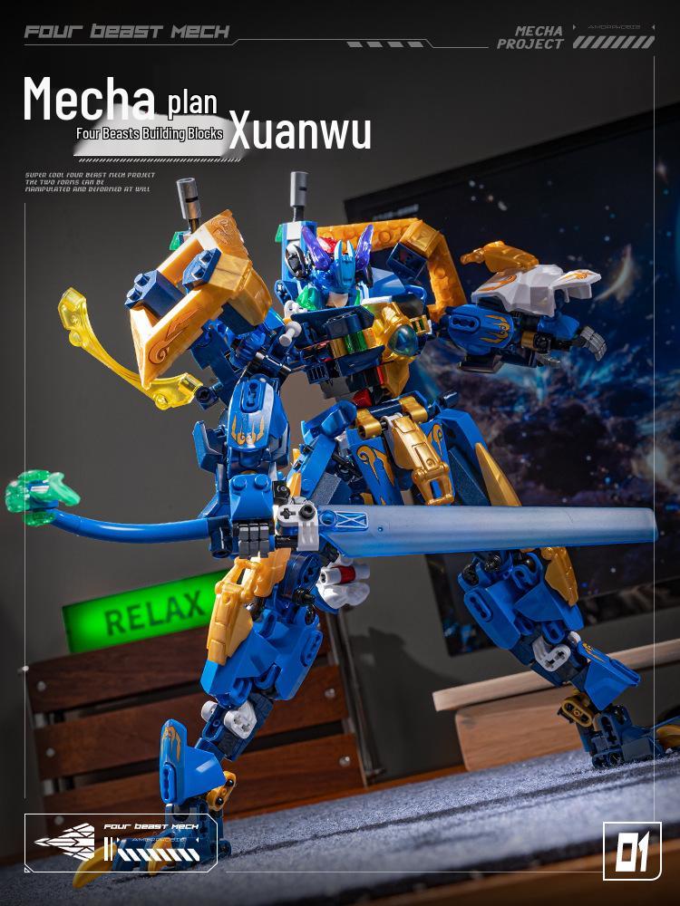 

F5 Four Divine Beasts A0001-04: Variable Azure Dragon, White Tiger, Black Tortoise, Vermilion Bird Mecha Building Blocks Toy Set