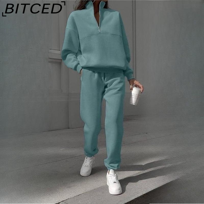 

BITCED Женский универсальный повседневный модный утолщенный худи с длинными рукавами и брюки, комплект из двух предметов XXL зелёный