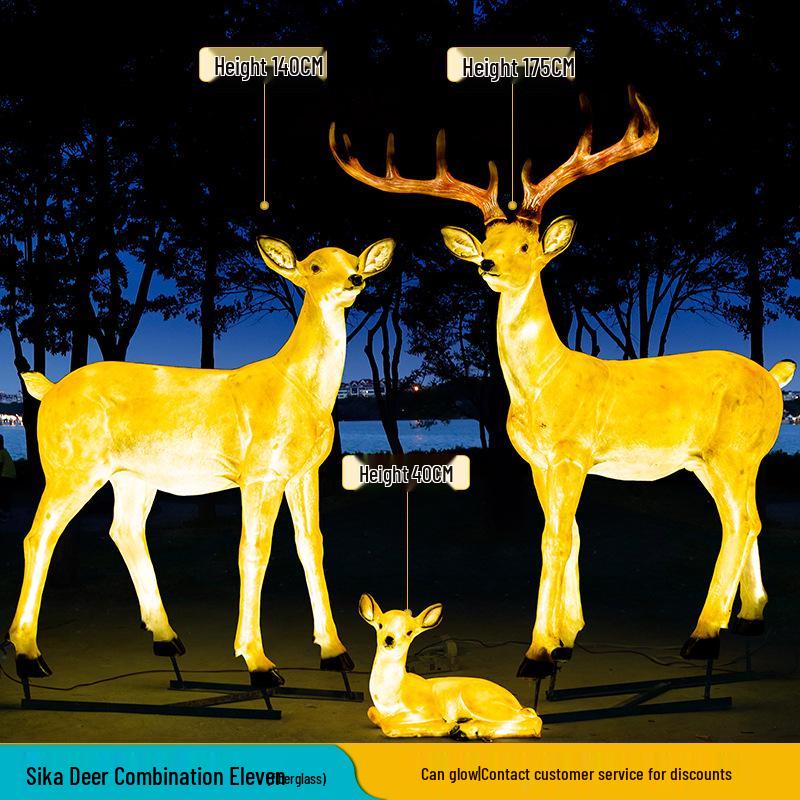 Luminous Fiberglass Sika Deer Sculpture for Garden Lawn Decoration