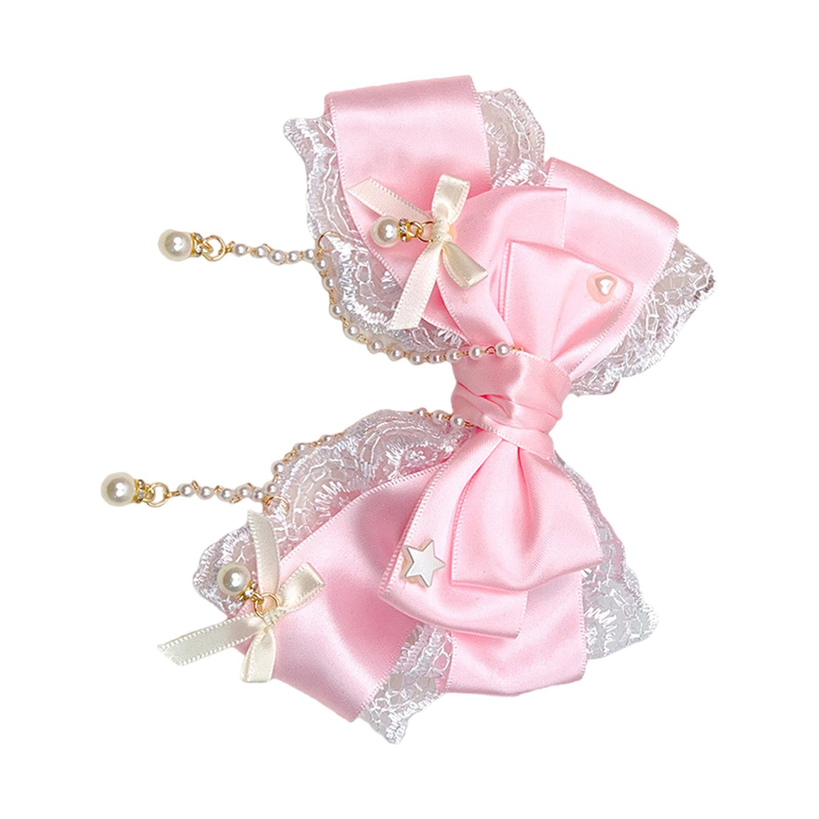 

Ручной работы детский аксессуар для волос с бантом и сетчатым украшением для волос для милых образов. Носят любители моды. розовый