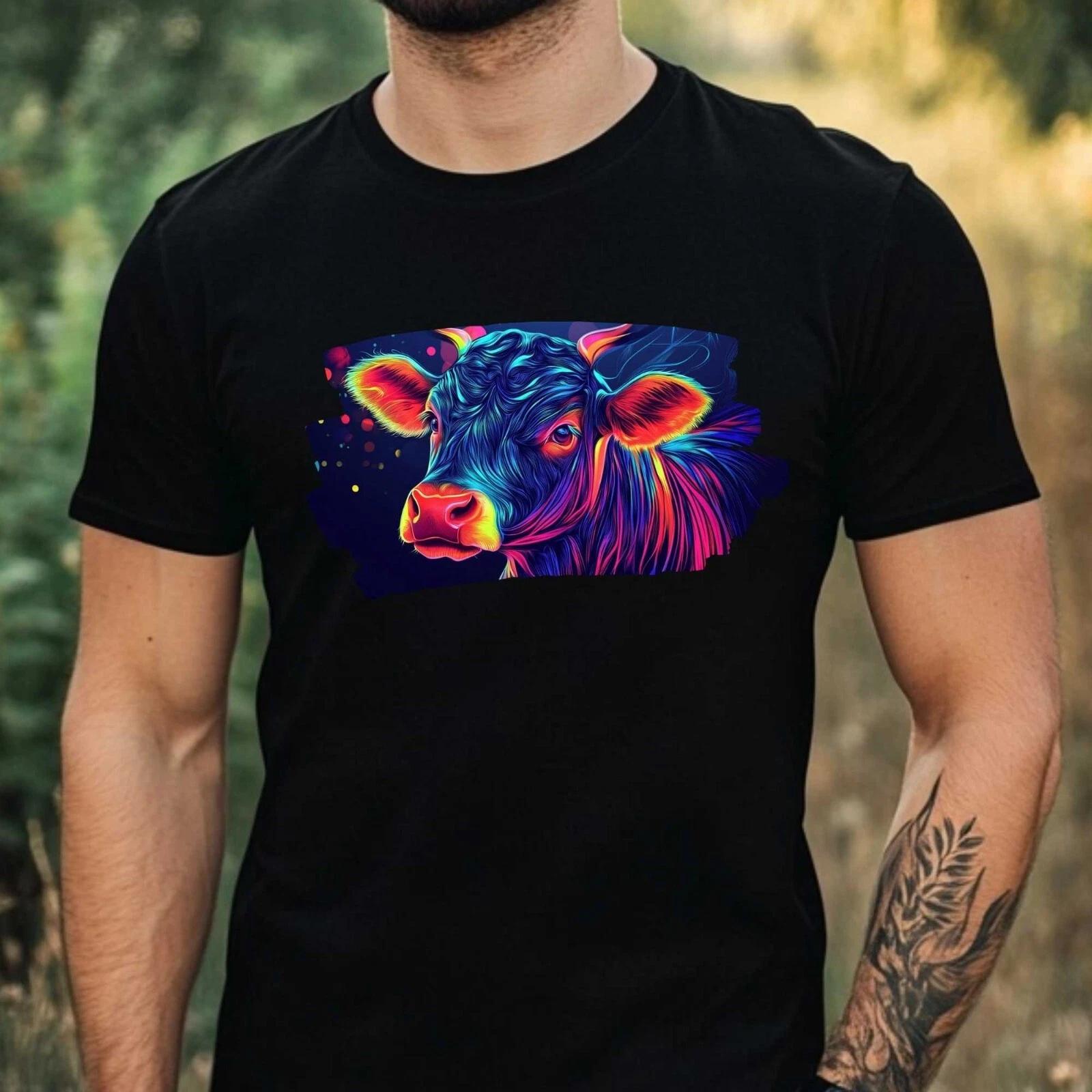 T-Shirt Herren Neon Kuh Motiv Baumwolle Größe XS bis 5XL XL