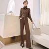 2 Piece Outfits for Women Long Sleeve Zip-up Top And High Waisted Wide Leg Pants Set Slim Fit Casual Lounge Tracksuit