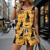 Women Sleeveless Tank Top and Shorts Set Vintage Floral Print Square Neck Casual Summer Two Piece Outfit with Pockets and Drawstring Waist