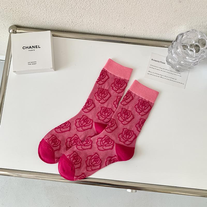 

Носки Zhuji, носки для девочек, ворсовые носки из чесаного хлопка, дизайнерские милые прохладные носки-трубы, носки Xiaohongshu Tide One Size ярко-розовый