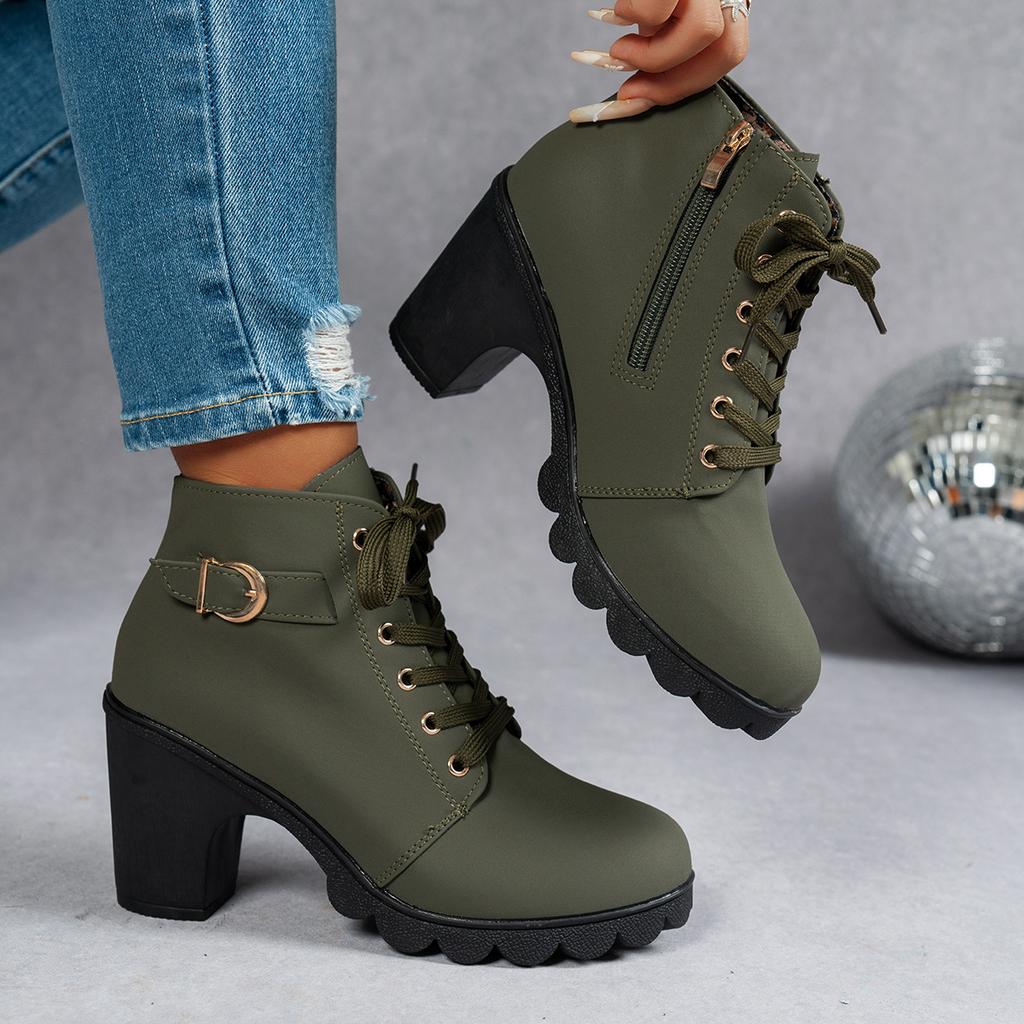 Spring Winter Fashionable Versatile Women Boots Lace-up Fashionable Versatile Ladies Shoes Comfortable High Heels Boots