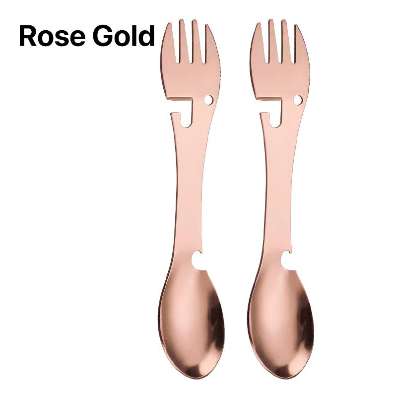 5 In 1 Multitool Stainless Steel Fork Spork Spoon Cutlery Flatware Utensil Portable Camp Multi Tool Bottle Opener Can Opener