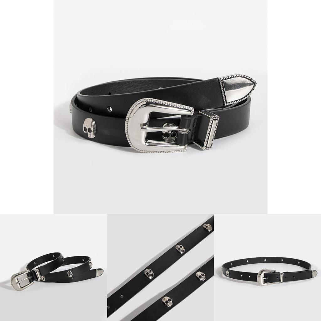 Dark Gothic Skull Accessory Belt For Women With Alloy Buckle Fashion Punk Style