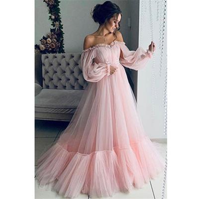 Nouvelle Robe de Mariage Robe de Soirée Style Européen Américain pour Femmes, Épaule Dégagée, Tulle, Manches Longues, Coupe A-line