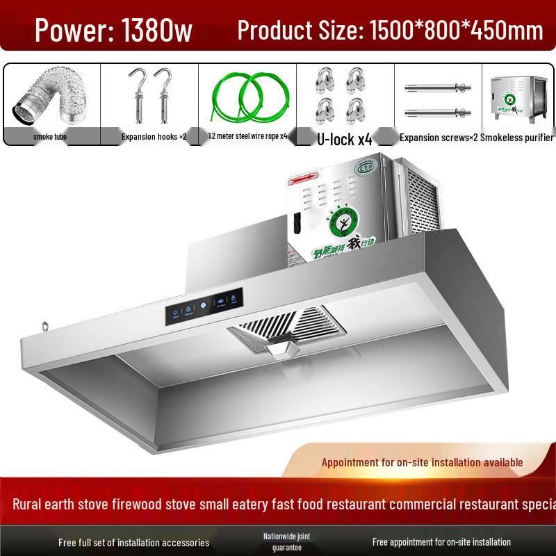 Commercial High-Suction Stainless Steel Range Hood for Restaurants with Wood-Fired Stove Purification