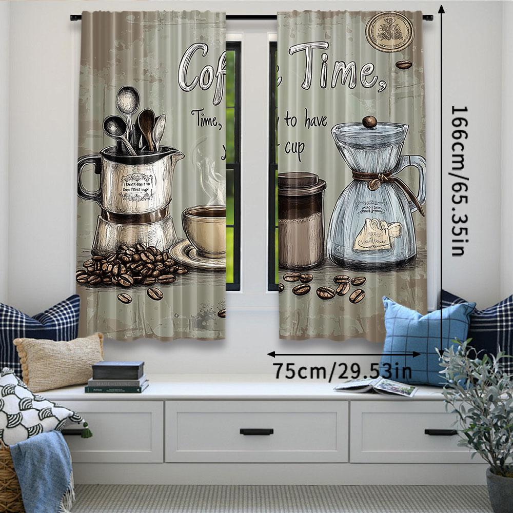 2Pcs Coffee Brown Curtains Country Vintage Rustic Modern Latte Small Short Cafe Suitable For Bedroom Bathroom Living Room Dining