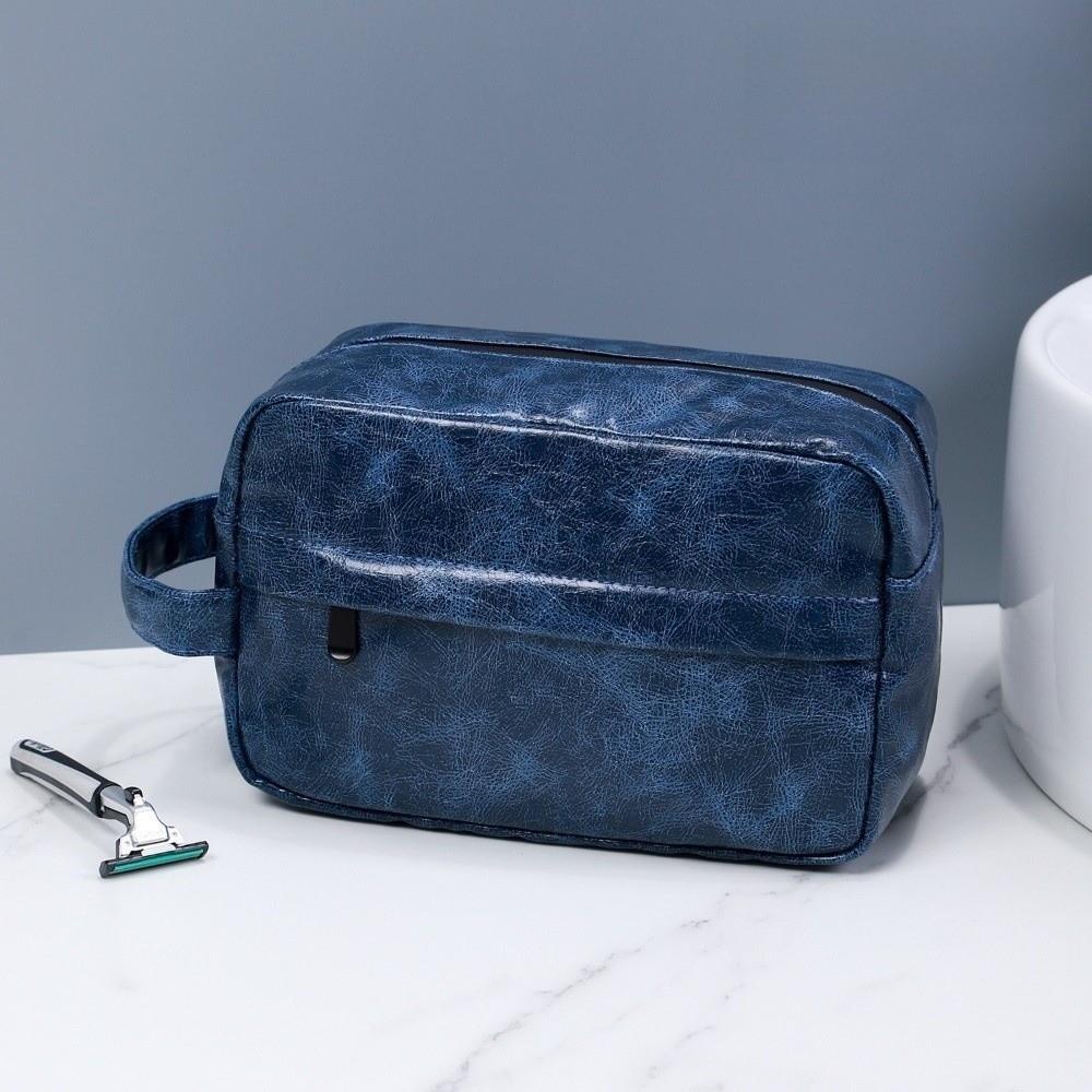 Waterproof Men Toiletry Bag PU Leather Portable Design Cosmetic Bag Large Capacity Simple Storage Shaving Tools Organizer