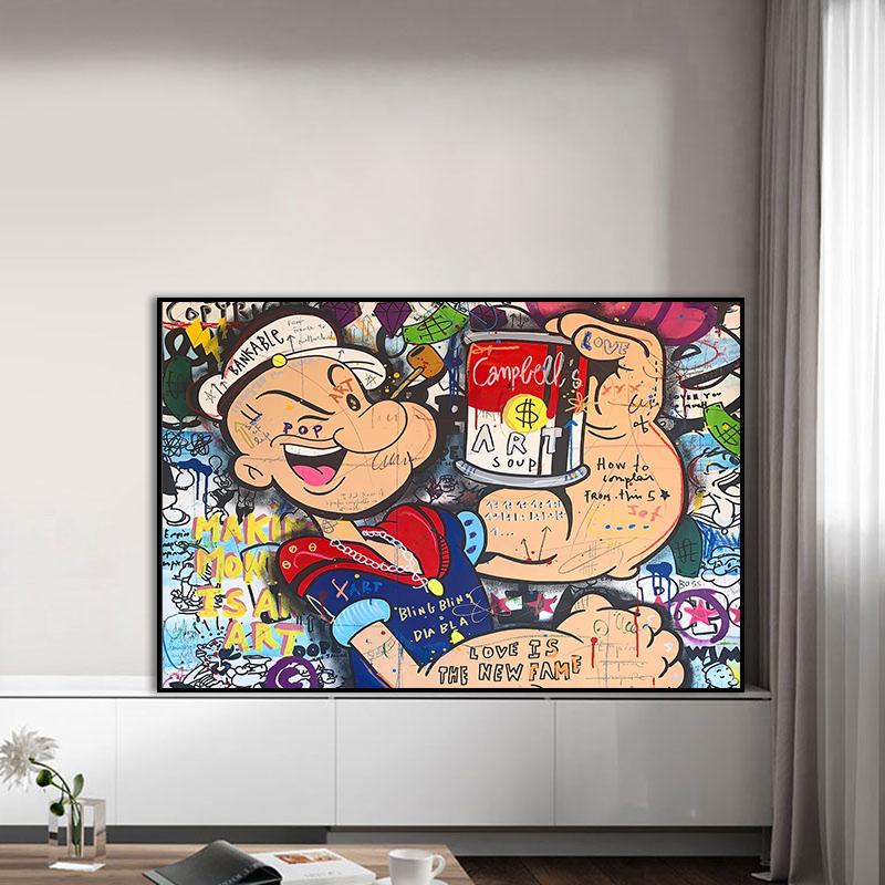 Graffiti Pittura a Olio Cartone Animato Arte da Parete Astratto Ragazzo Muscoloso Opera d'Arte Poster a Colori Immagine Decorazione Parete Casa