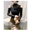 Herbst Neue Mode Mesh Mode Schulterfrei Sexy Slim Halber Rollkragen Langarm Bottoming Damen Trend