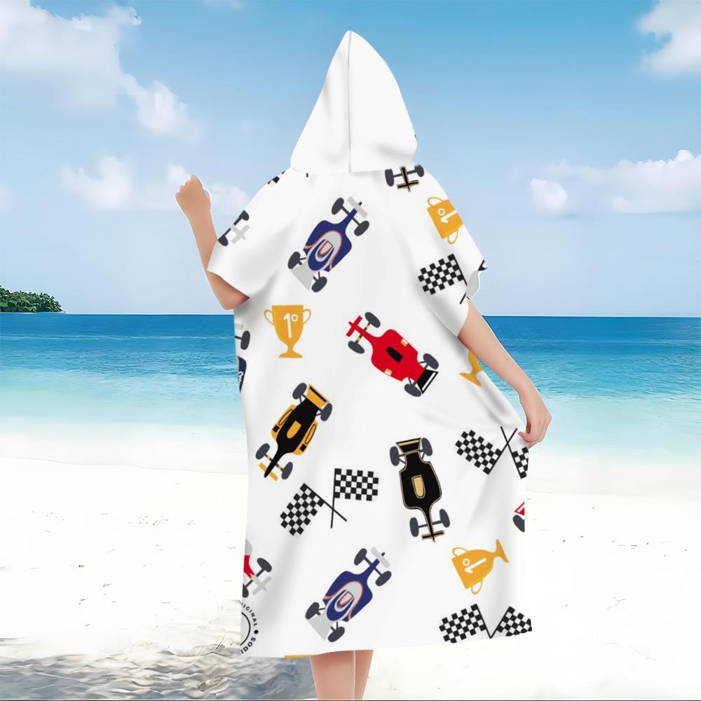 Kids Adults Race Car Hooded Beach Robe Microfiber Quick Dry Absorbent Changing Towel Robe Swim Cover Up for Surfing Swimming