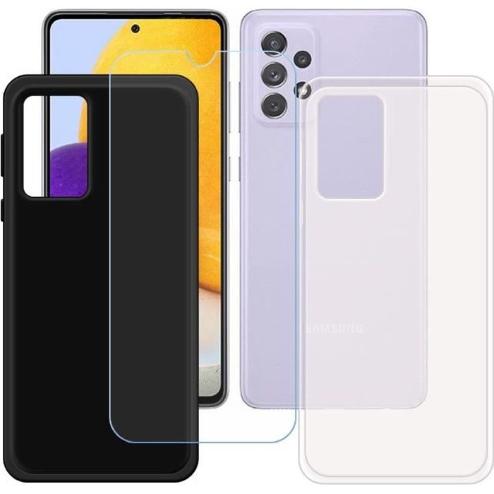 Coque de protection - FZ - Samsung Galaxy A72 - TPU Silicone - Verre trempé - Noir Translucide