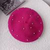 Korean Style Autumn Winter New Round Bead Pearl Decorated Woolen Beret Hat Artist Style Casual Fashion Woolen Bloomer Hat