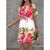 Women's Bohemian Floral 3D Print A-Line Dress with Short Sleeves Vibrant Multicolor Flower Pattern Female Clothing Casual Dress