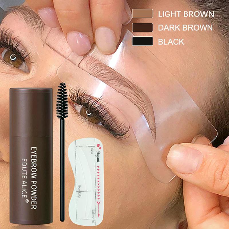 Eyebrow Stamp Kit Brow Powder Stamp Waterproof Makeup With 10 Reusable Eyebrow Stencils With 2 Brush Long Lasting For Gift