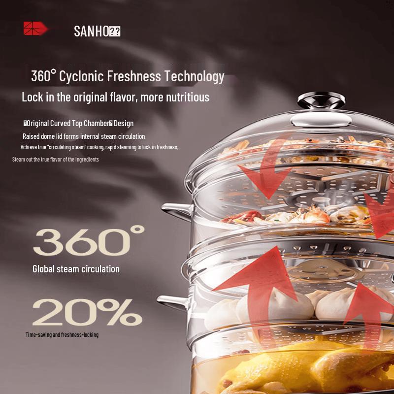 Sanhe 28cm 3-Layer 304 Stainless Steel Steamer Pot