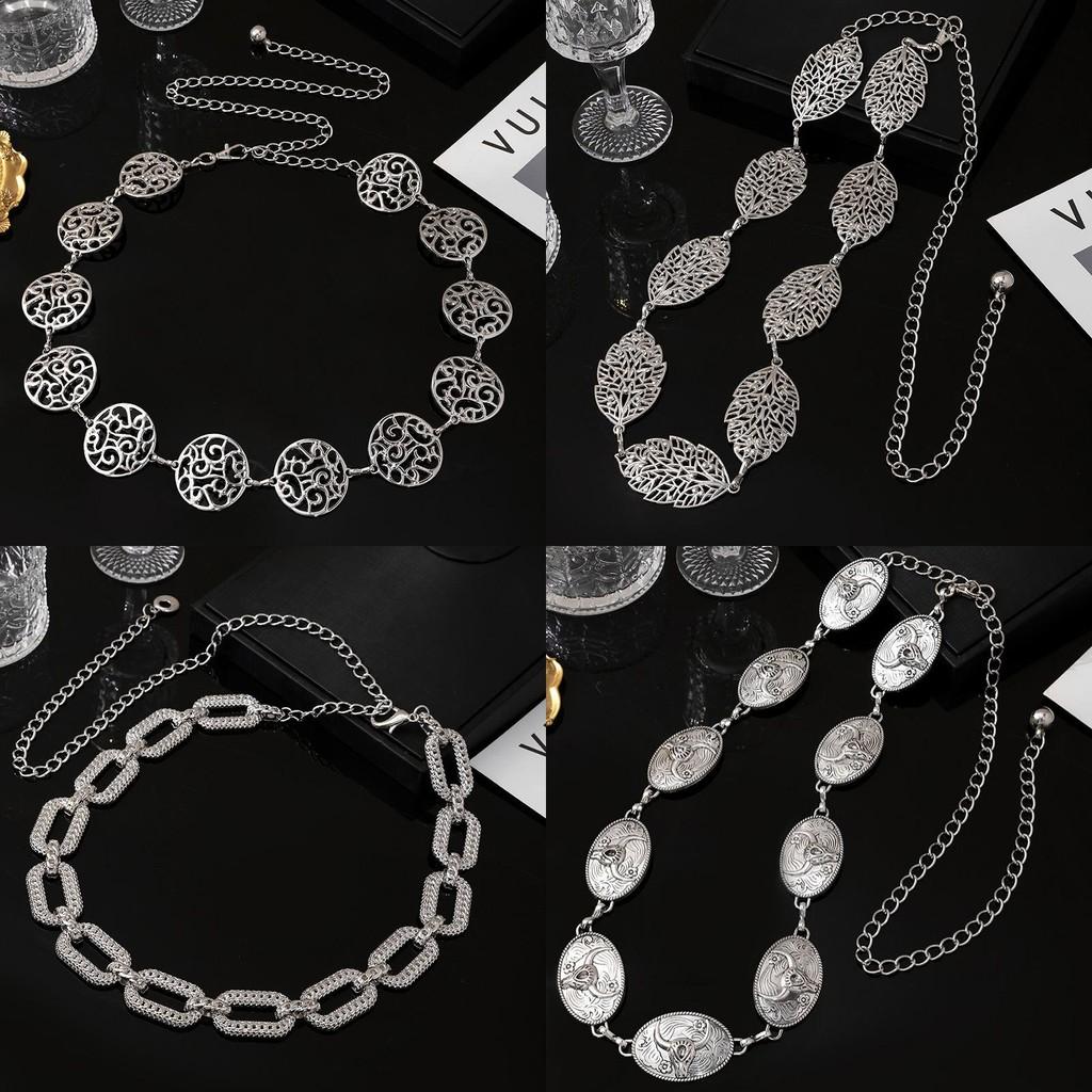 Vintage Boho Metal Waist Belt With Hollow Leaf Design For Summer Fashion