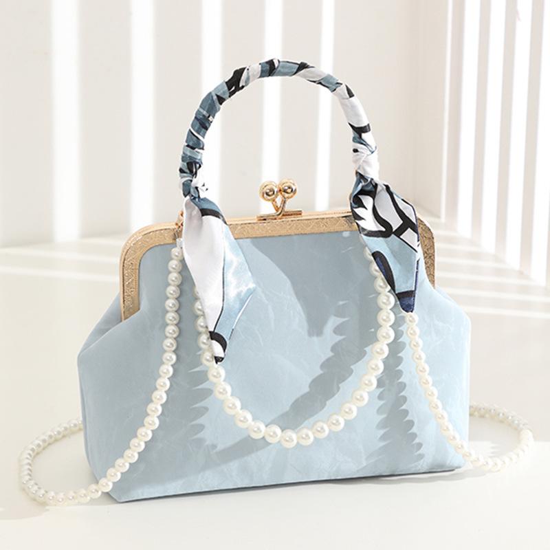 Shell Small Square Bag New Women's Bag One Shoulder Crossbody Pearl Bag Simple and Elegant Hanfu Versatile Evening Bag