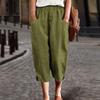 Women Casual Loose Fit Wide Leg Cropped Pants Elastic Waistband with Side Pockets and Button Detail Lightweight Comfortable Trousers