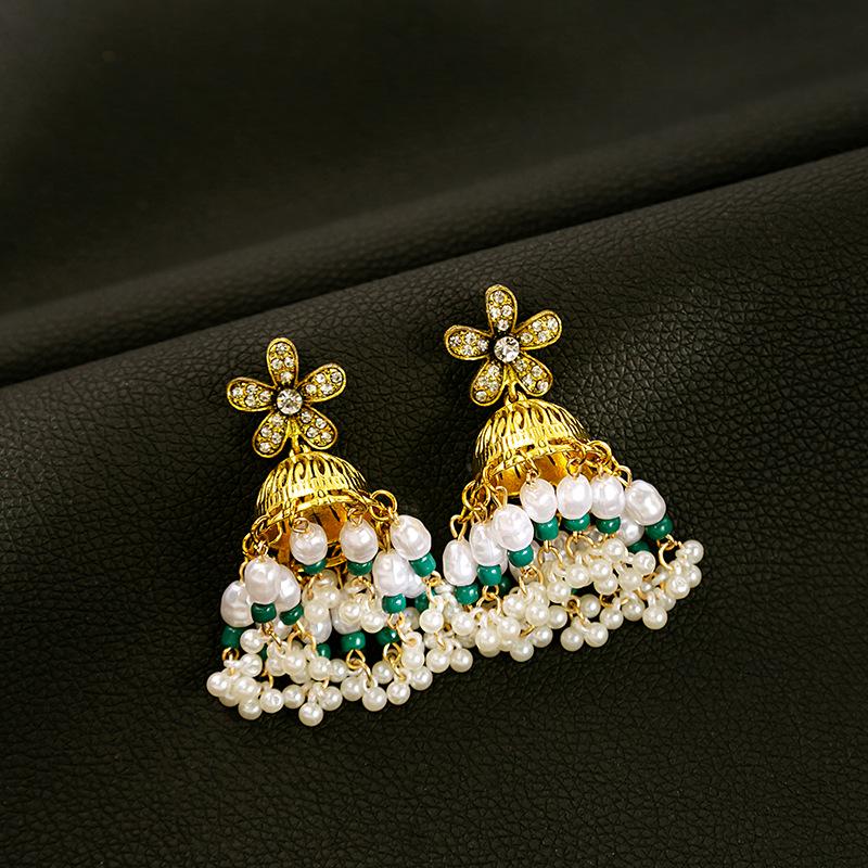 

Богемные серьги-пусеты Серебряная игла : Страз, Кисточка, Жемчуг, Винтажный Этнический Дизайн в Форме Колокольчика