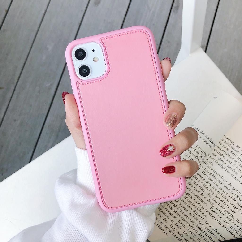 Smooth Faux Leather Stitched Edge Phone Case Shockproof Protective Cover for iPhone