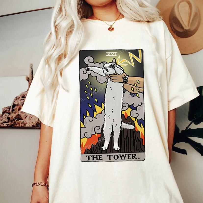 Fashion Tarot Cat Kawaii Womens Tshirt Womens Tshirt Cartoon Cute Pattern Tshirt Short Sleeve T Shirt Womens Plus Size S
