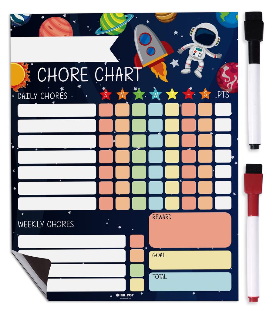 Inkdotpot Magnetic Dry Erase Weekly  Daily Chore Chart Schedule Board for Kids Chores Reward Chart,Good Behavior Chart