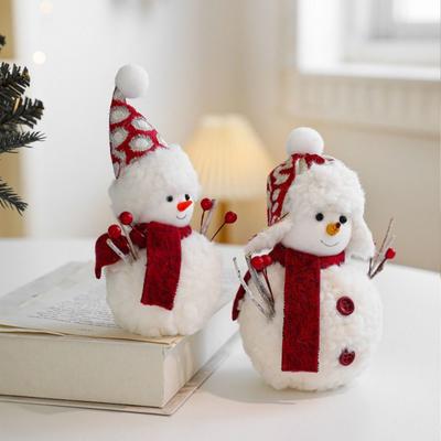 Desktop Decoration Cartoon Christmas Snowman Ornaments Knitted White Snowman Statue Simulation Soft Xmas Decoration Festival