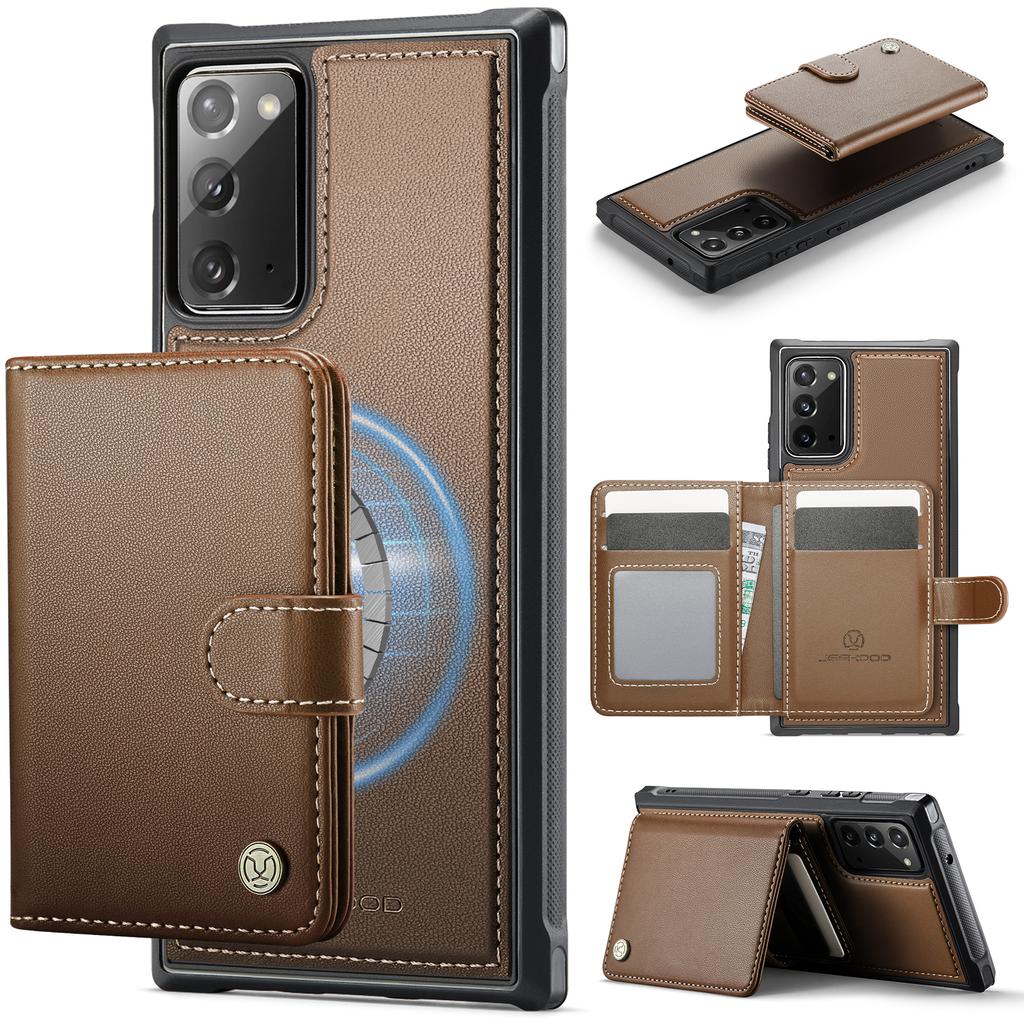 Für Samsung Galaxy Note20 Hülle JEEHOOD J09 RFID-blockierender Kartenhalter Leder-Rückseite Handyhülle Magnetische Hülle