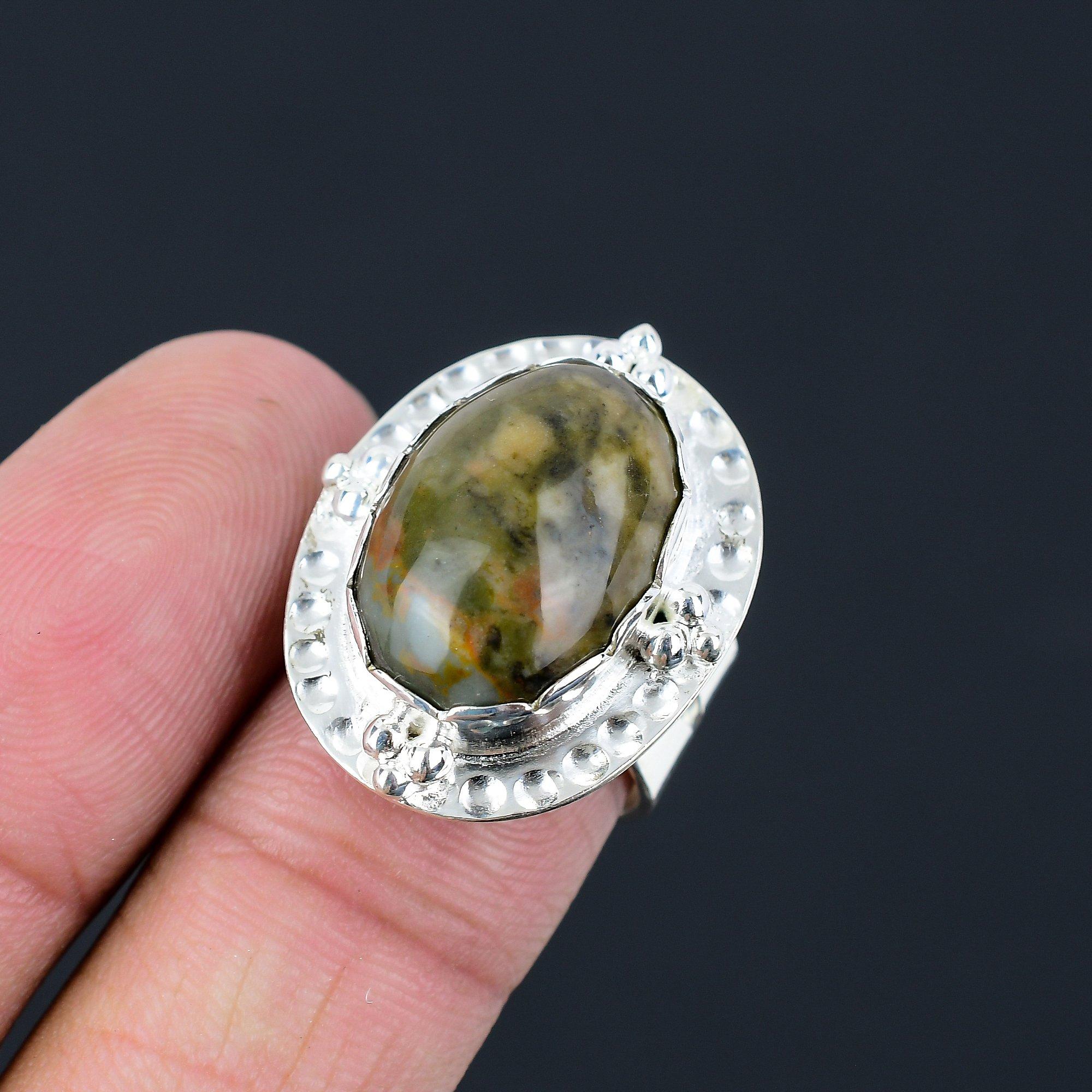 

Natural Polychrome Jasper Statement Promise Multi Stone Ring 925 Silver US 7.5 7.5