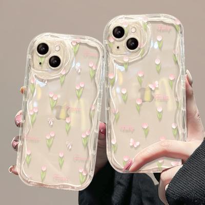 Applicable To Apple 15 Mobile Phone Case IPhone 14/13promax Full Screen Tulip Bracelet 12/11 Transparent Silicone Xs