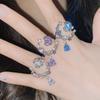 2026 Sea Blue Love Zircon Ring Female, Sweet and Cool Babes Niche Design High-end Trendy and Cool Open Index Finger Ring