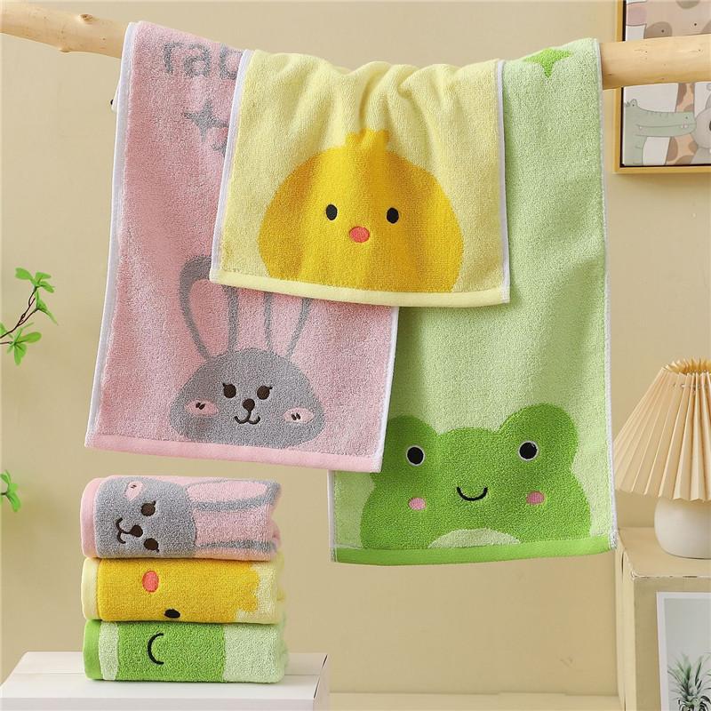 1Pc 25x50cm Cotton Cartoon Animal Frog Chick Rabbit Embroidery Bathroom Children Baby Hand Towel