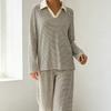 TIFICY Women's Fashion Spring Autumn Stripe Print Long Sleeve POLO Neck Casual Pajama Set